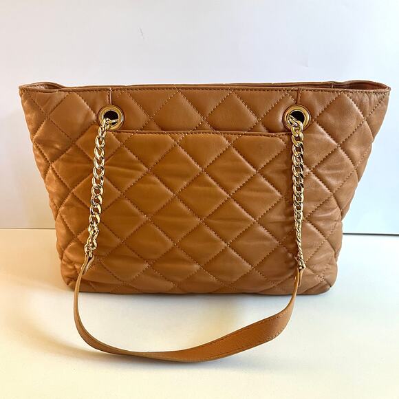 MICHAEL KORS Quilted Leather Tote, Acorn Brown with Gold Accents - Picture 3 of 10